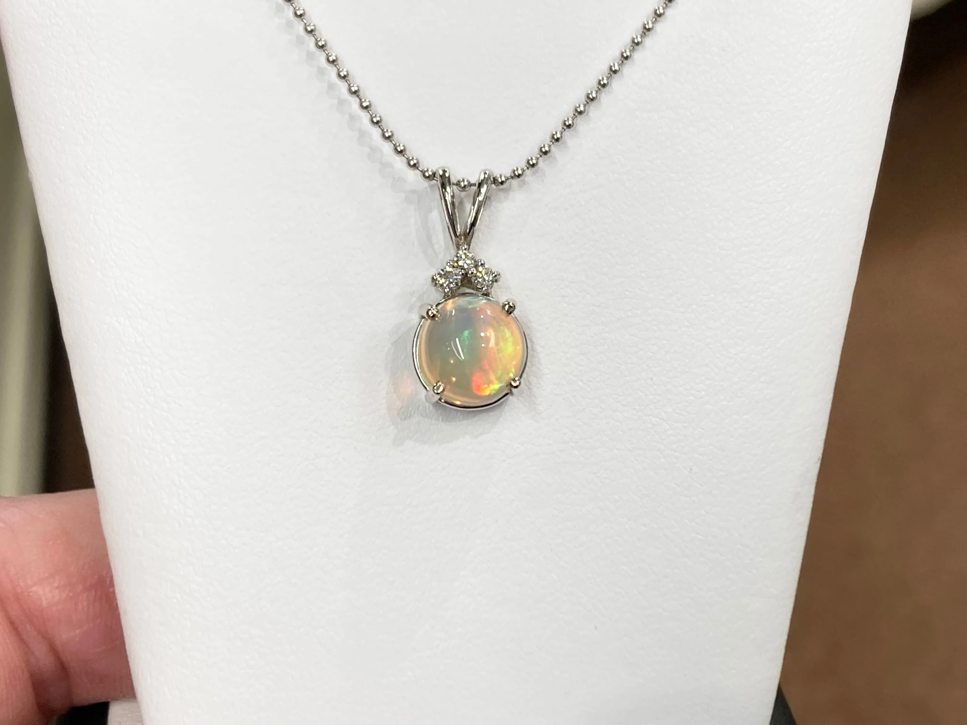 Opal And Diamond White Gold Pendant With Chain