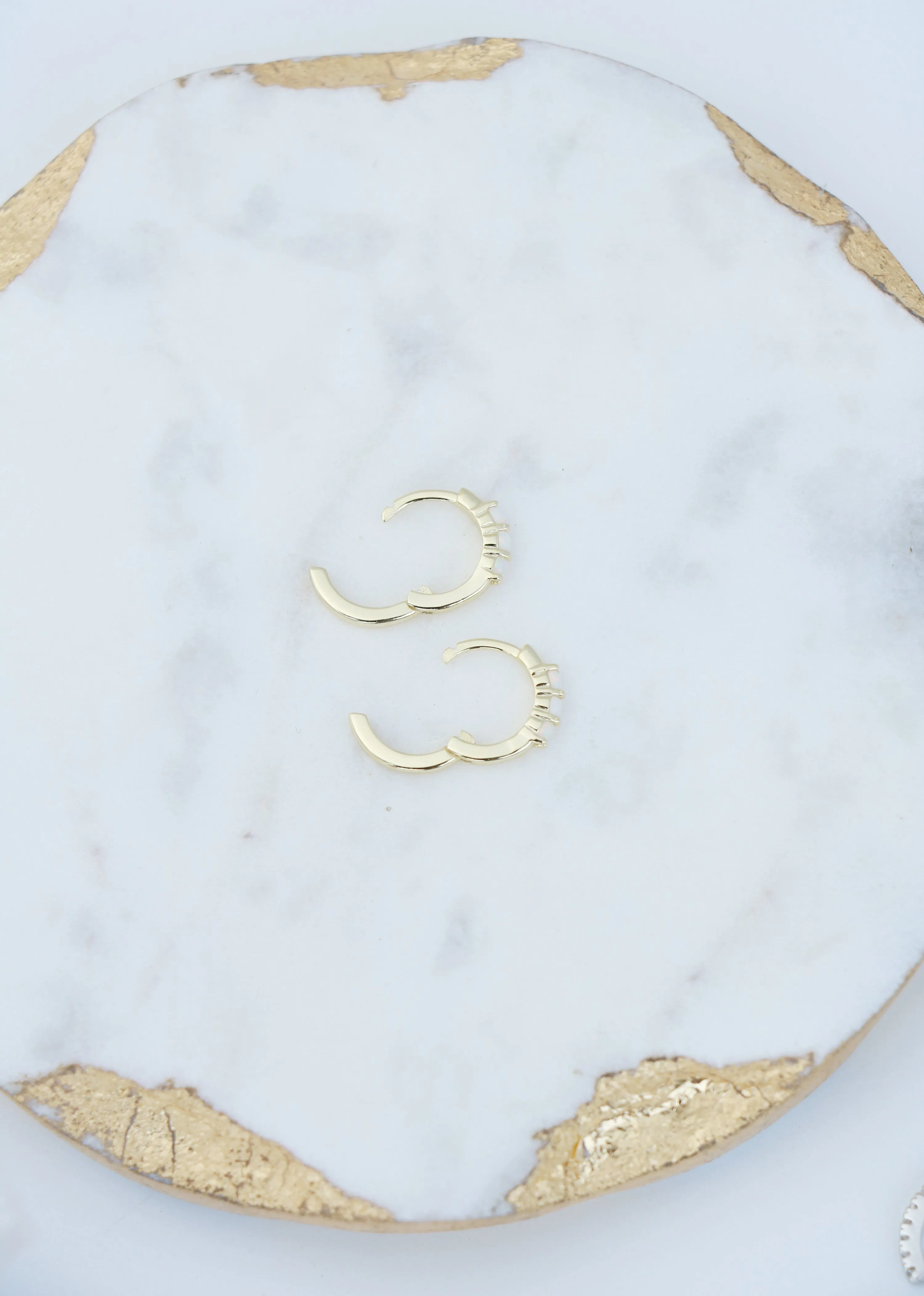 opal huggie hoops { silver   gold }