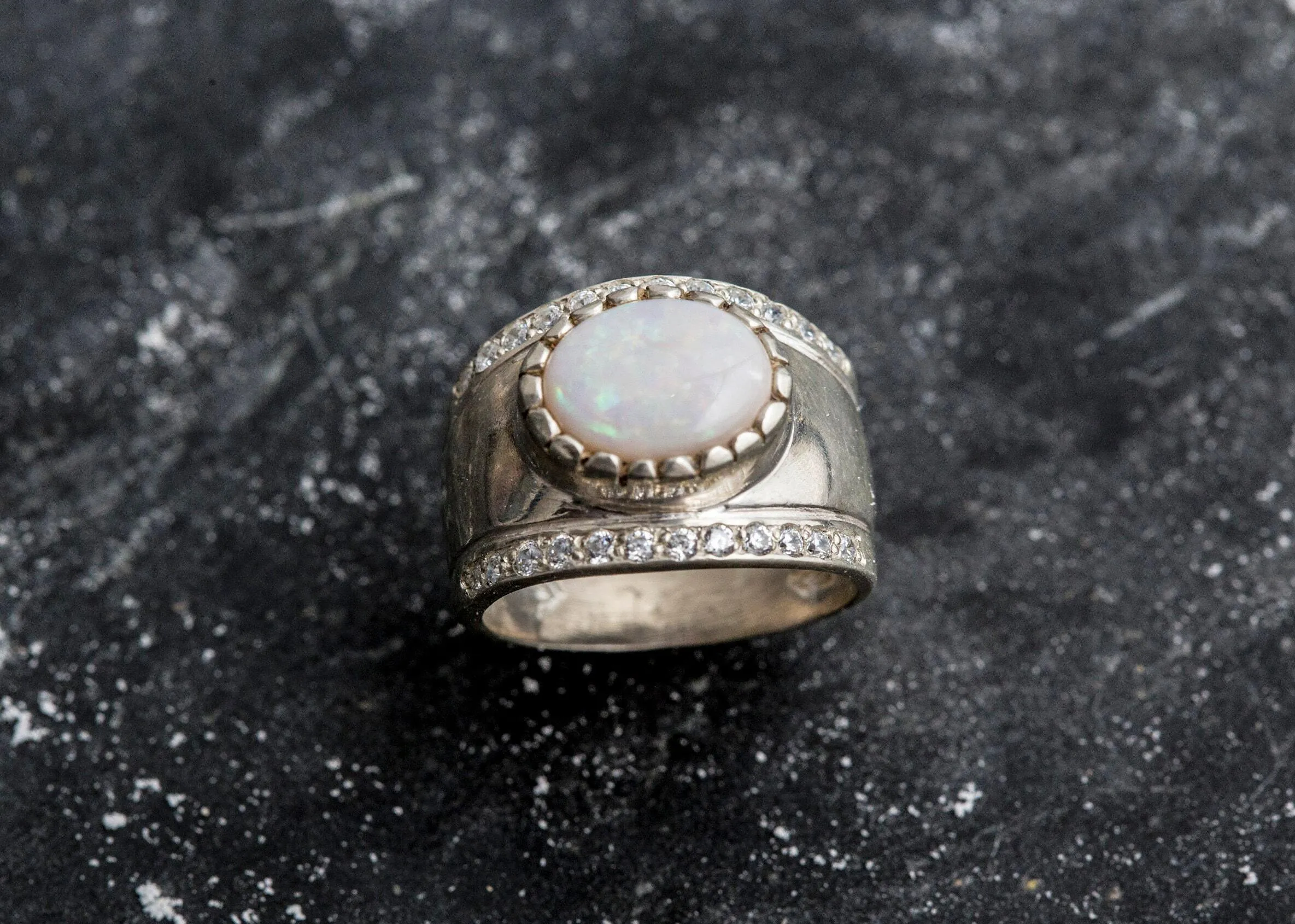 Opal Statement Ring - Dome Opal Ring - Opal Chunky Band