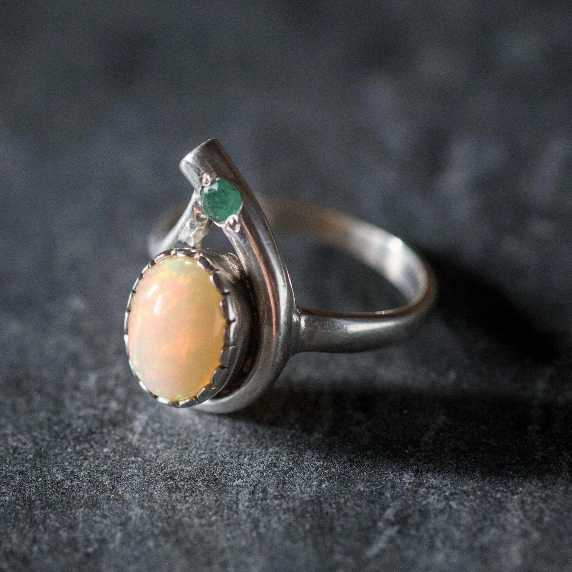 Opal Teardrop Ring - Fire Opal Ring - Two Stone Ring