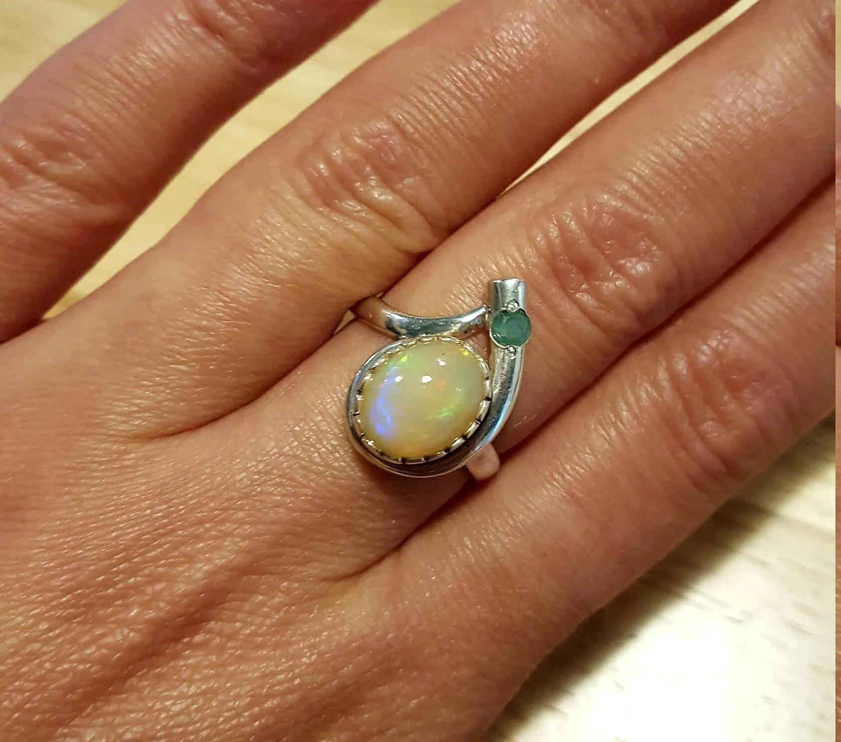 Opal Teardrop Ring - Fire Opal Ring - Two Stone Ring