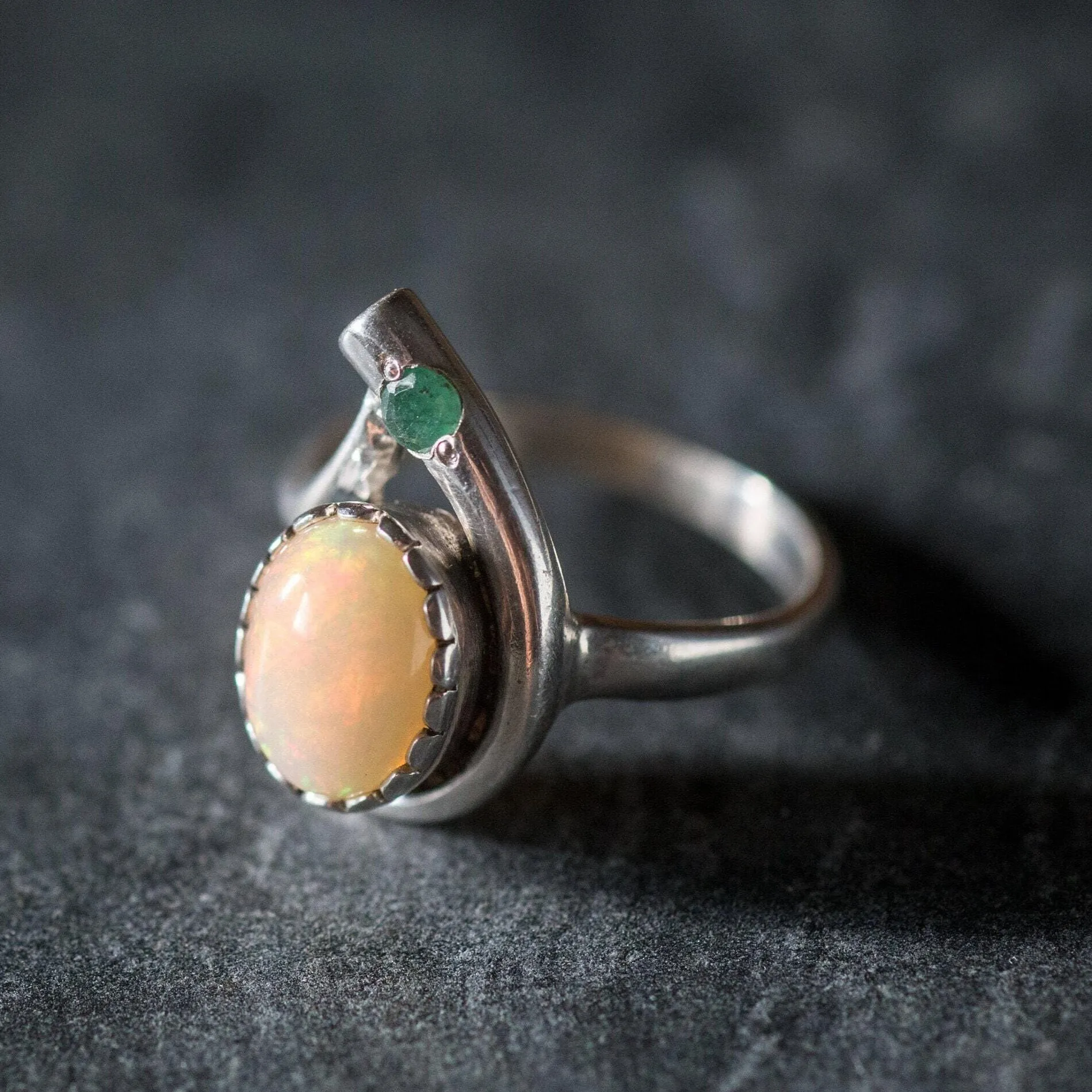 Opal Teardrop Ring - Fire Opal Ring - Two Stone Ring