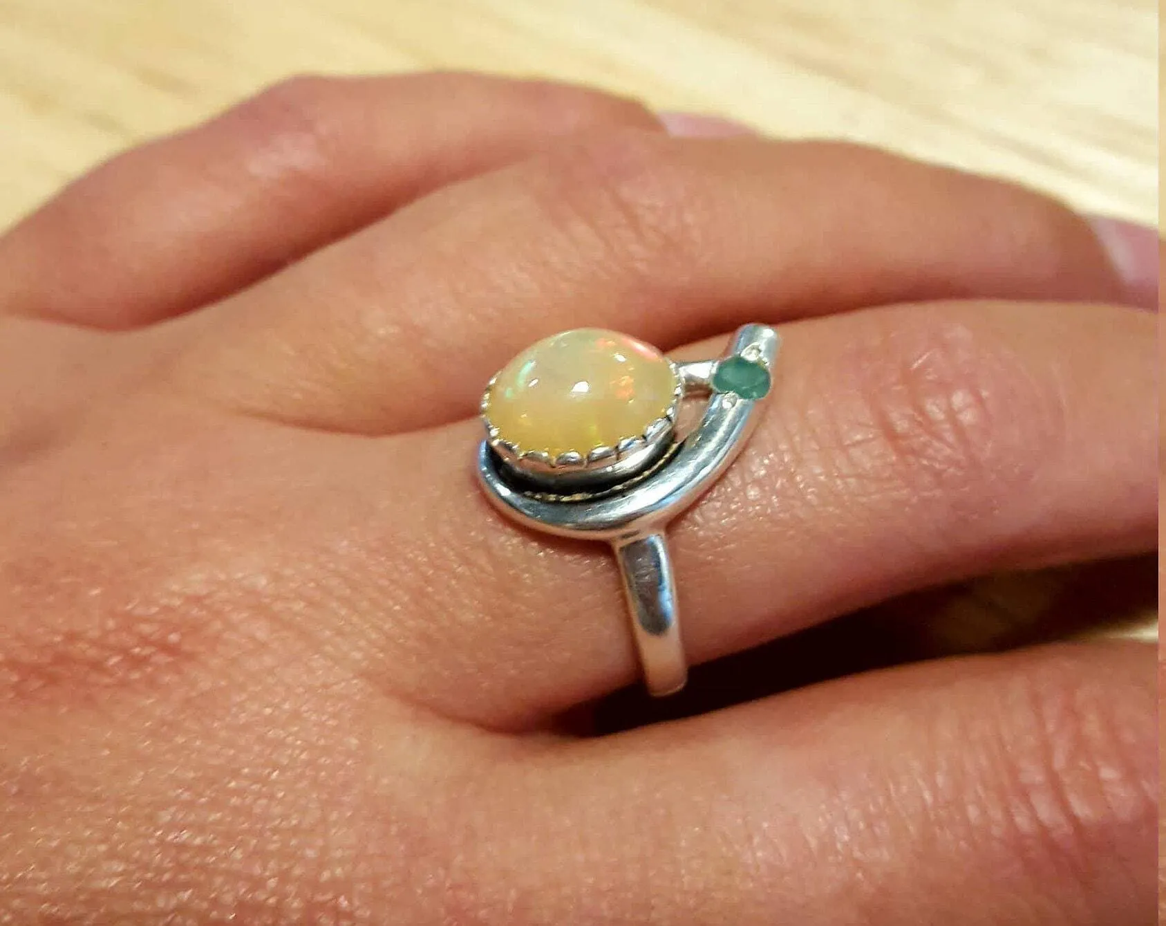 Opal Teardrop Ring - Fire Opal Ring - Two Stone Ring