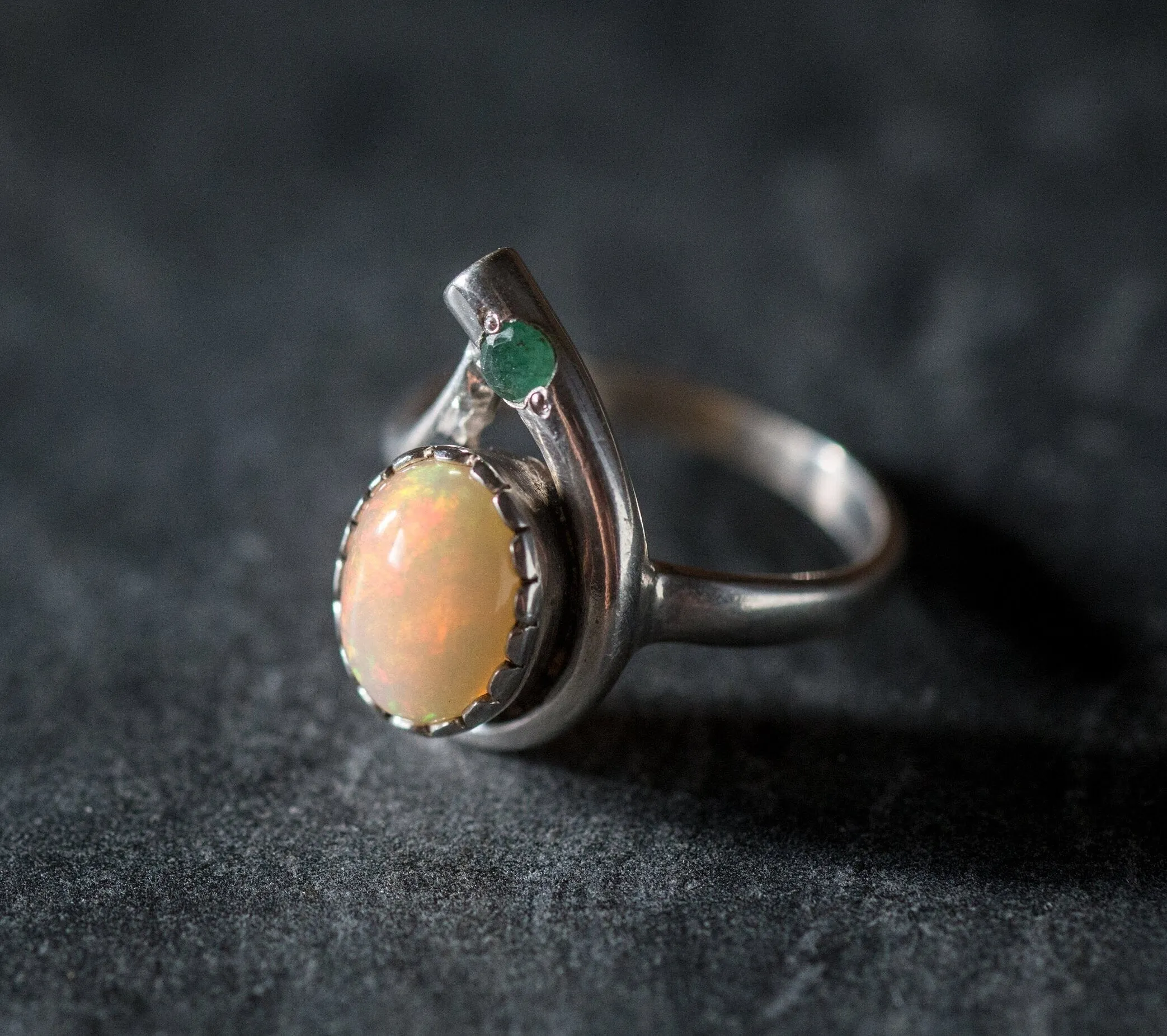 Opal Teardrop Ring - Fire Opal Ring - Two Stone Ring