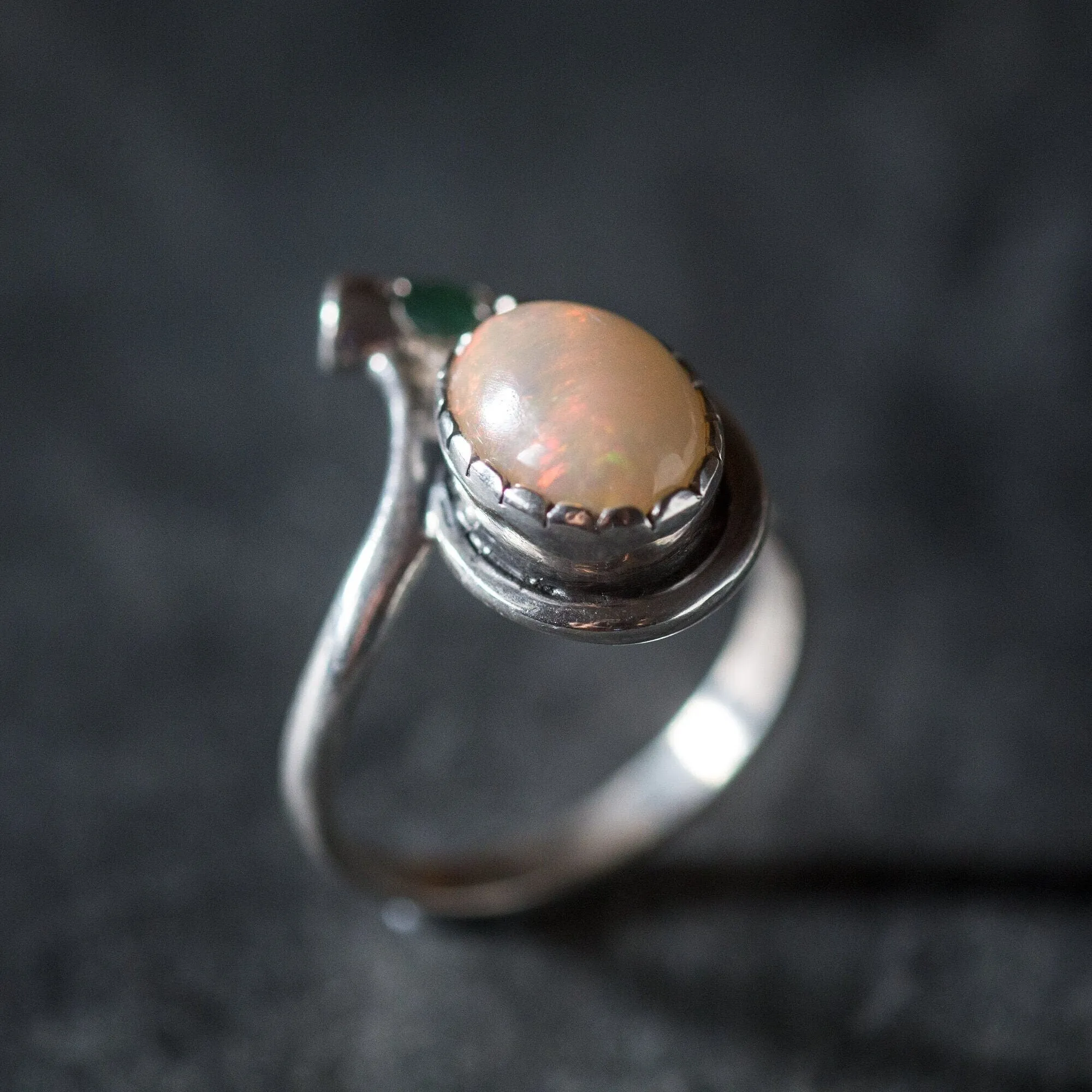 Opal Teardrop Ring - Fire Opal Ring - Two Stone Ring