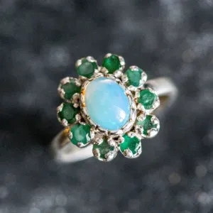 Opal Victorian Ring - Emerald Flower Ring - Vintage Opal Ring