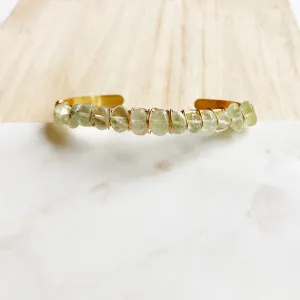 Pale Green Prehnite Wire Wrapped Brass Cuff