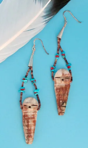 PAPOOSE Vintage Carved Jasper Beaded Dangly Earrings