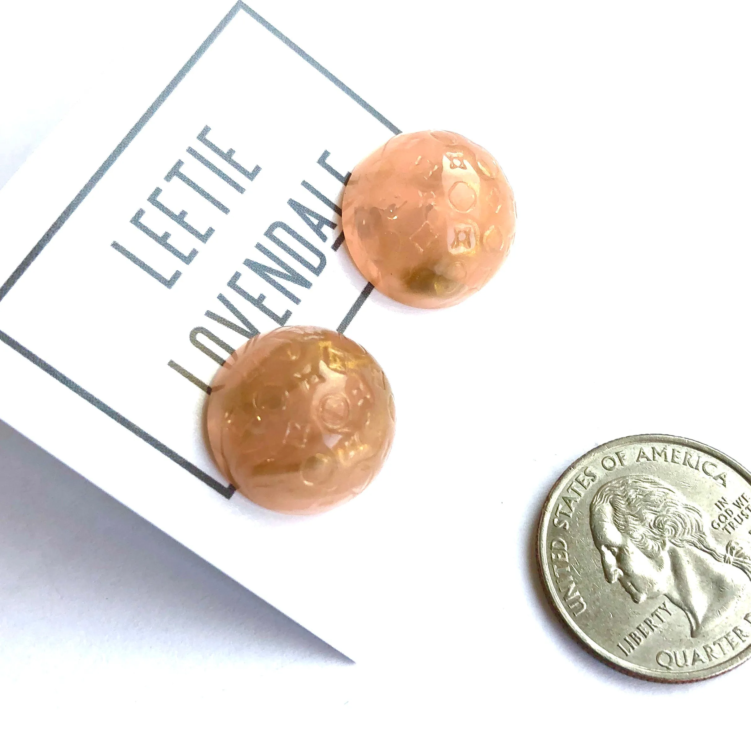 Peach & Gold Metallic Dotted Marbled Retro Button Studs