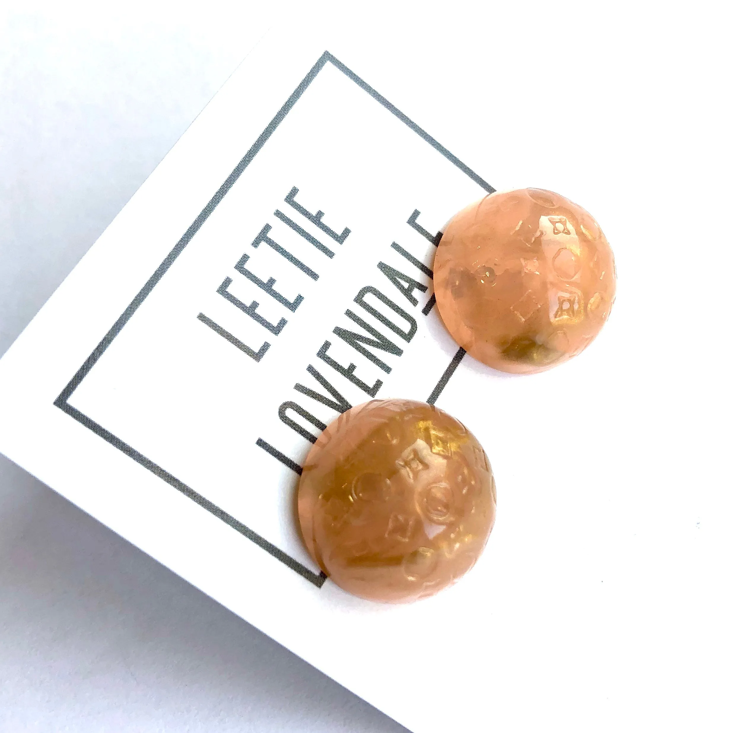 Peach & Gold Metallic Dotted Marbled Retro Button Studs