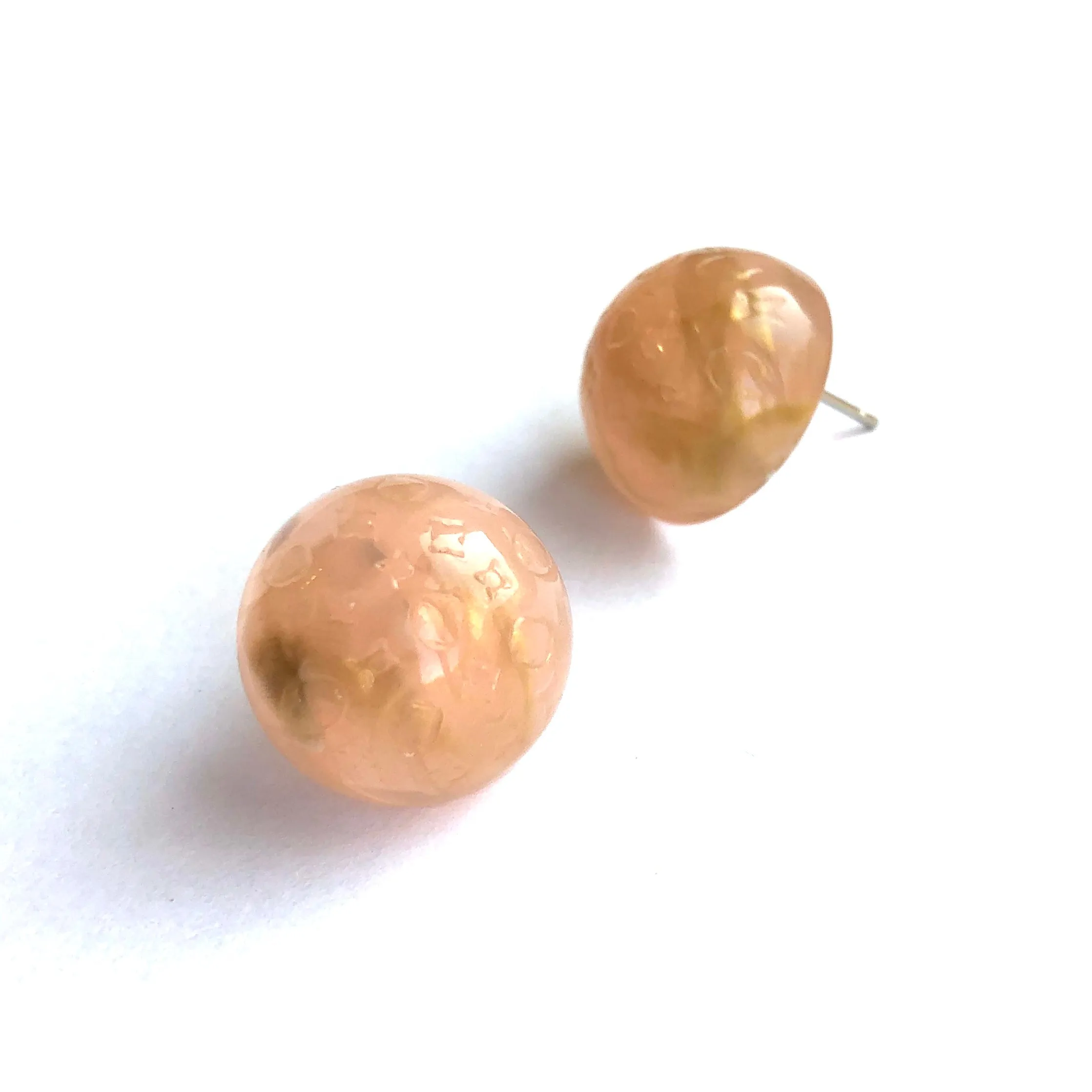 Peach & Gold Metallic Dotted Marbled Retro Button Studs