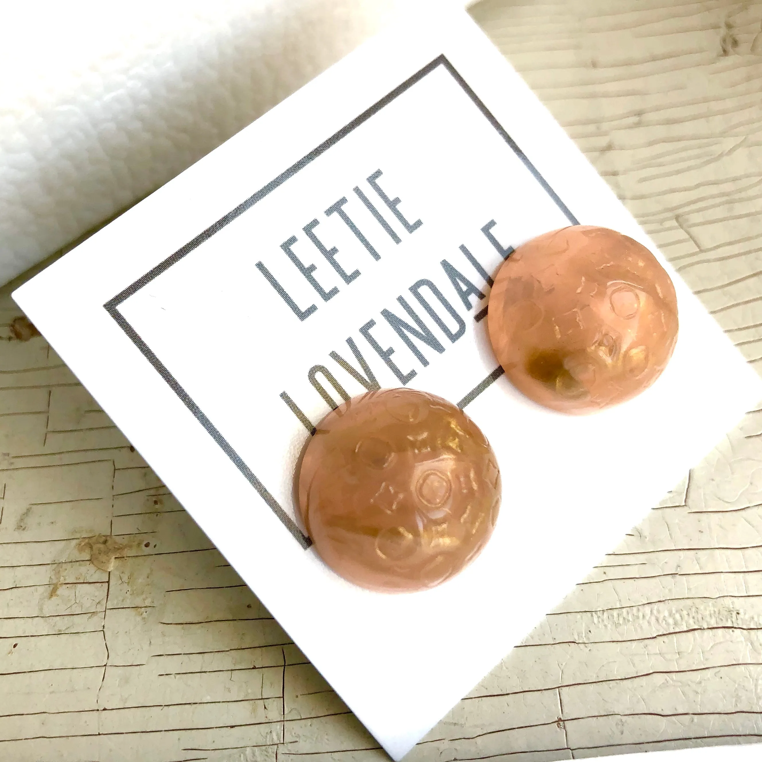 Peach & Gold Metallic Dotted Marbled Retro Button Studs