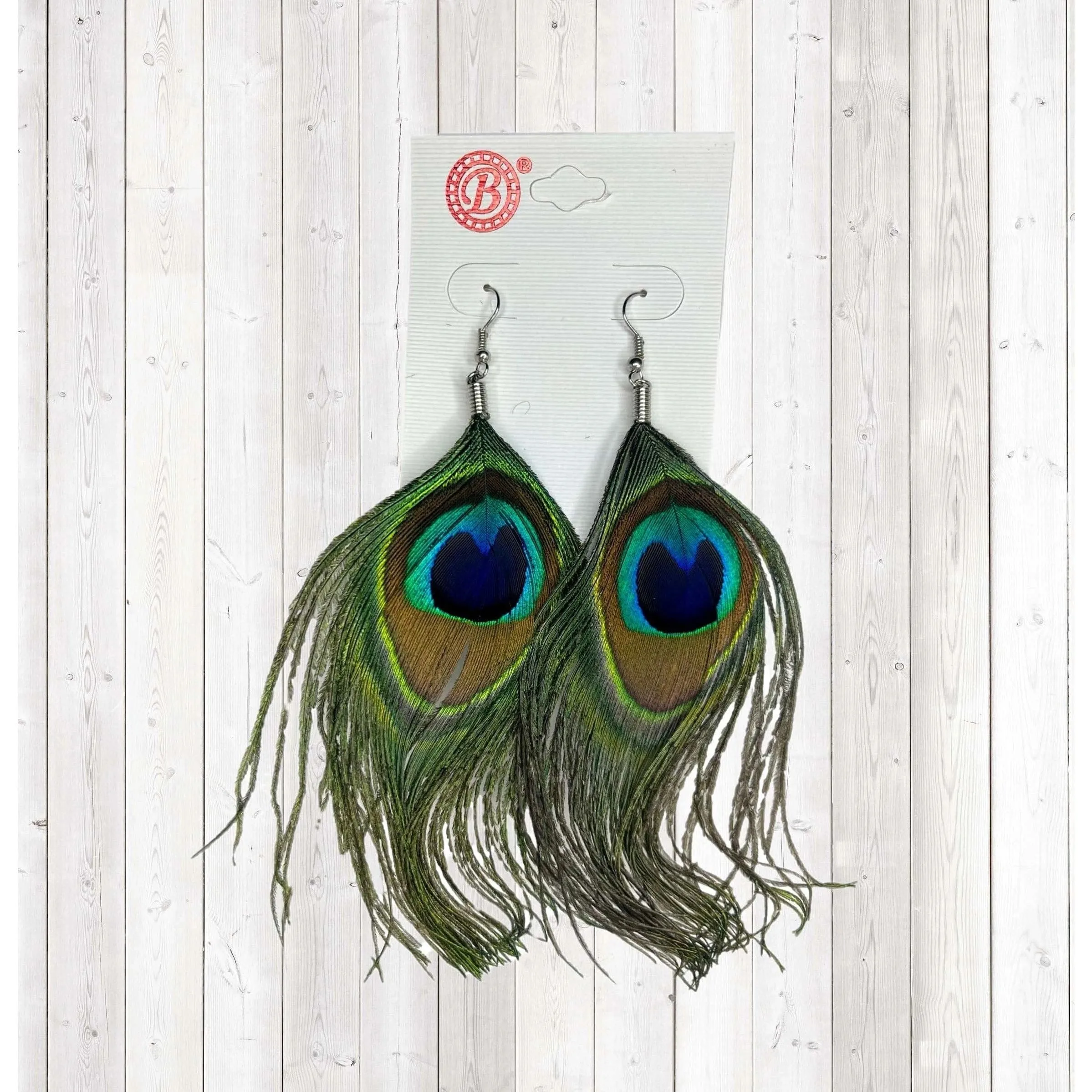 Peacock Feather Earrings, Lead & Nickel Free