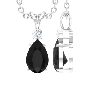 Pear Shape Black Onyx Solitaire Pendant with Diamond