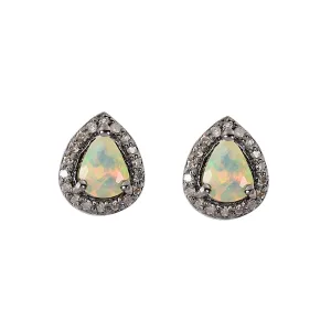 Pears Opal Halo Studs Earrings With Diamonds