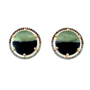 Petrified Wood and Opal Diamond Halo Studs