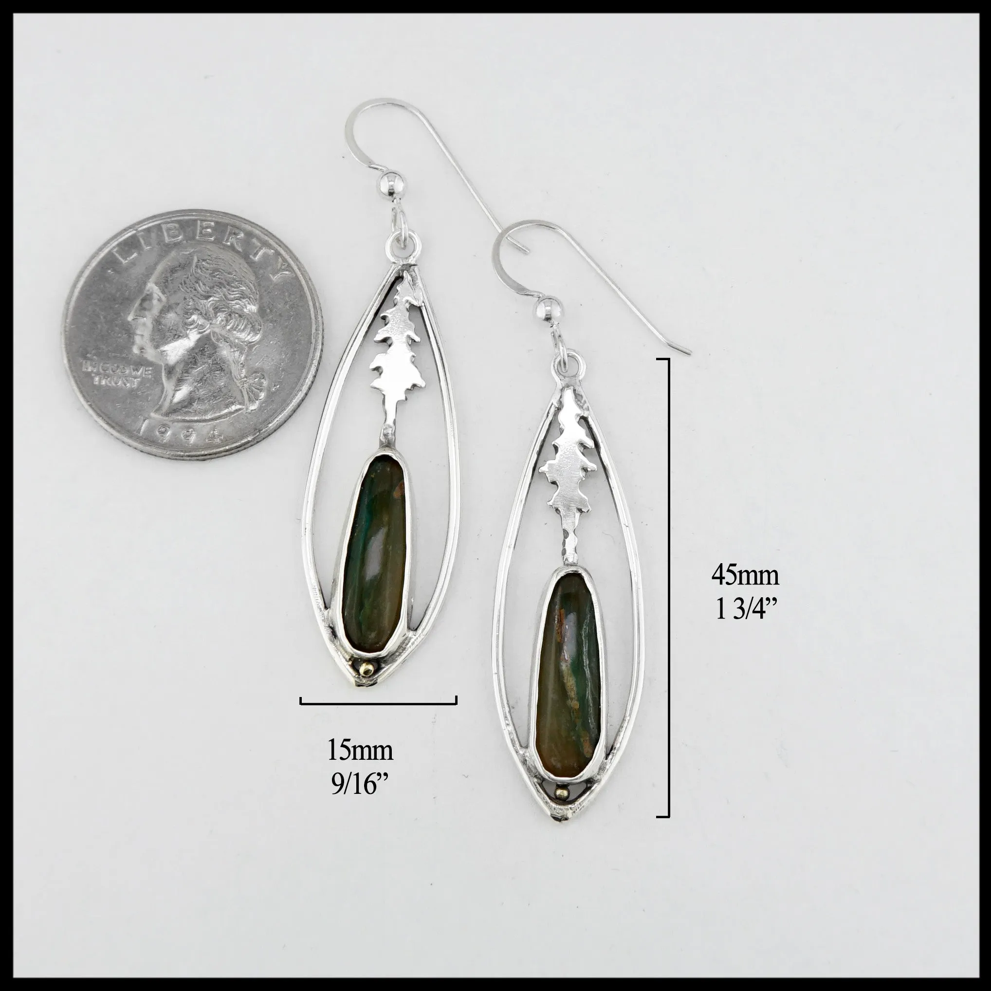 Pine Tree Drop Earrings in Silver