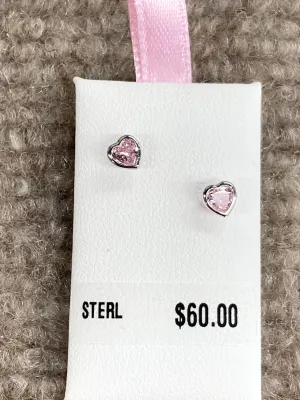 Pink Cubic Zirconia Silver Baby Earrings