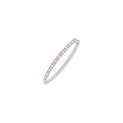 Pink Sapphire and Diamond Eternity Bangle : 14K White Gold - 2.00 CT TGW