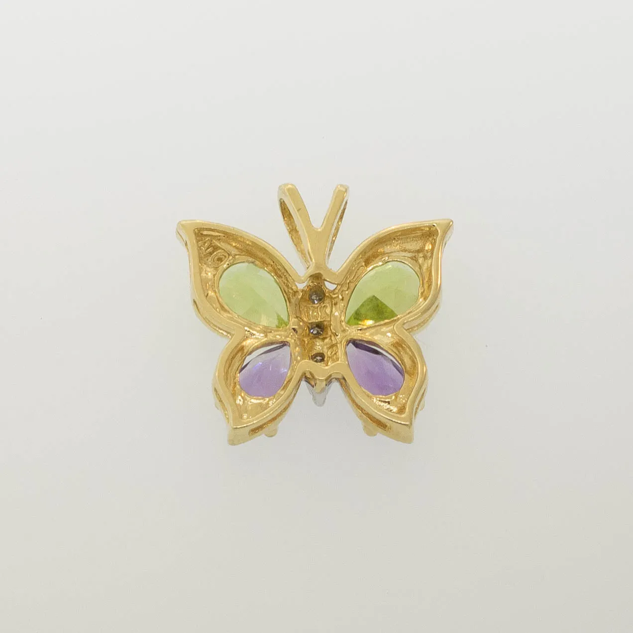 Preowned 14K Yellow Gold Peridot, Amethyst & Diamond Butterfly Pendant