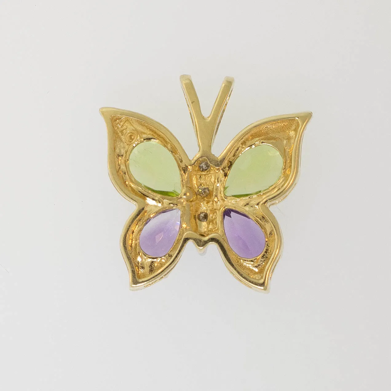 Preowned 14K Yellow Gold Peridot, Amethyst & Diamond Butterfly Pendant