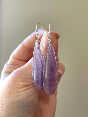 Purple Fluorite Earrings Sterling Silver