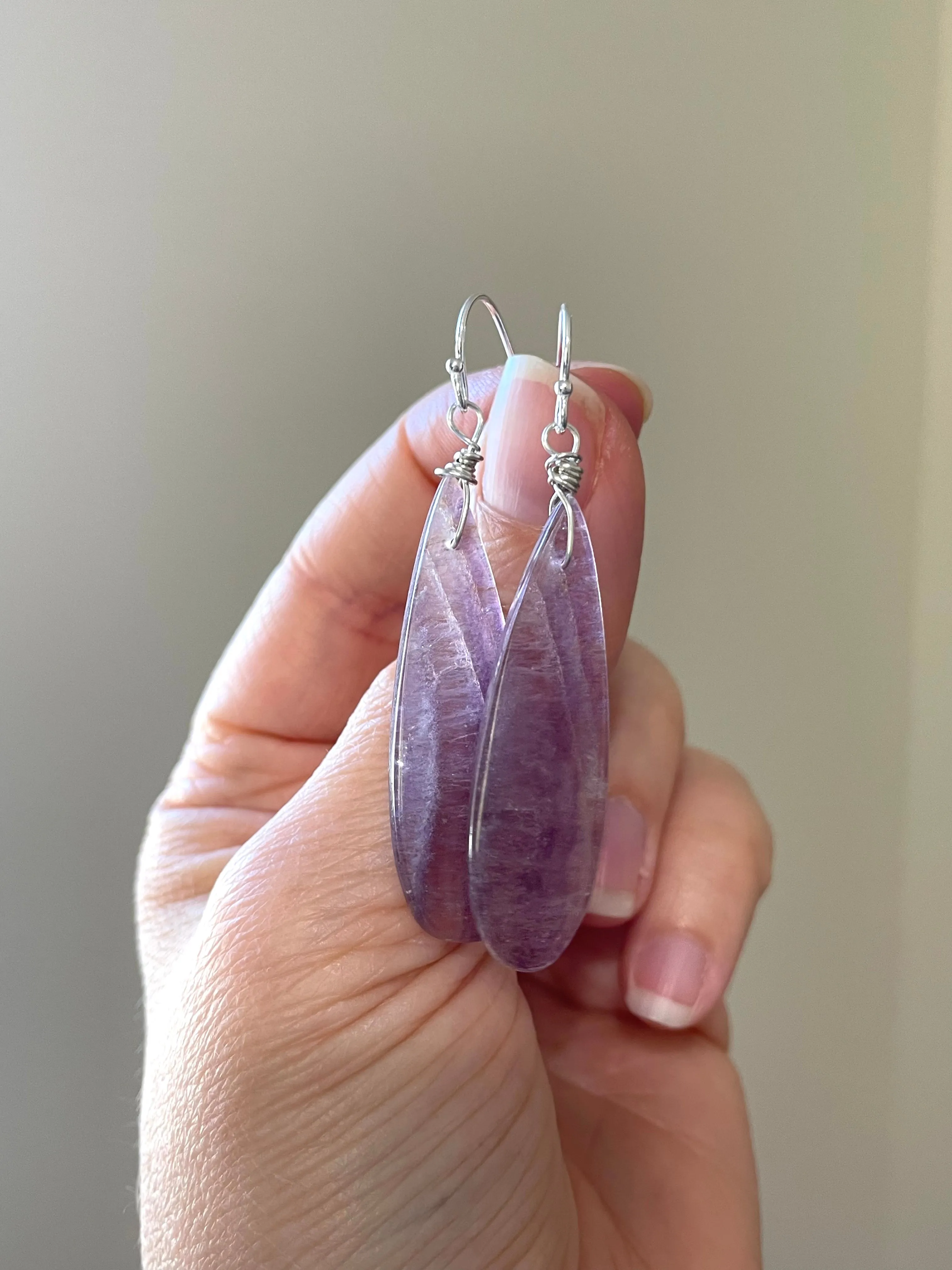 Purple Fluorite Earrings Sterling Silver