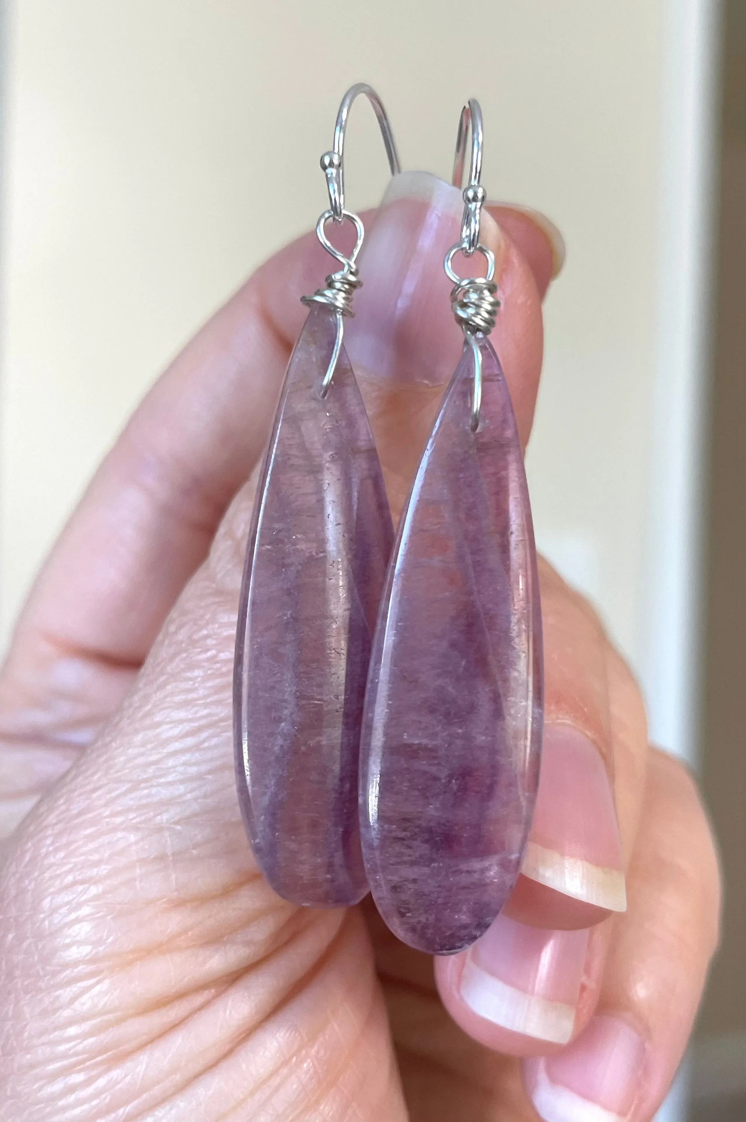 Purple Fluorite Earrings Sterling Silver