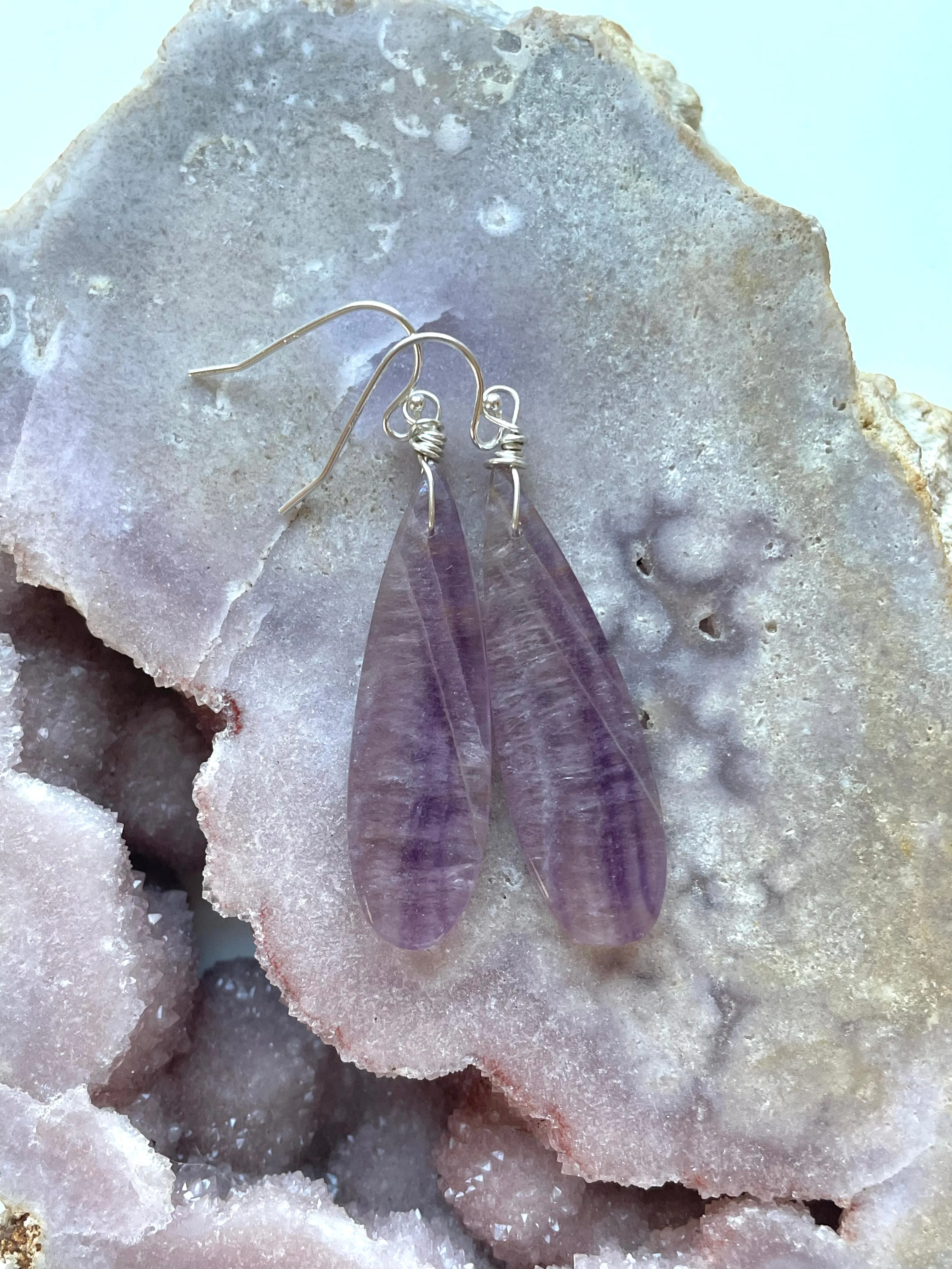 Purple Fluorite Earrings Sterling Silver