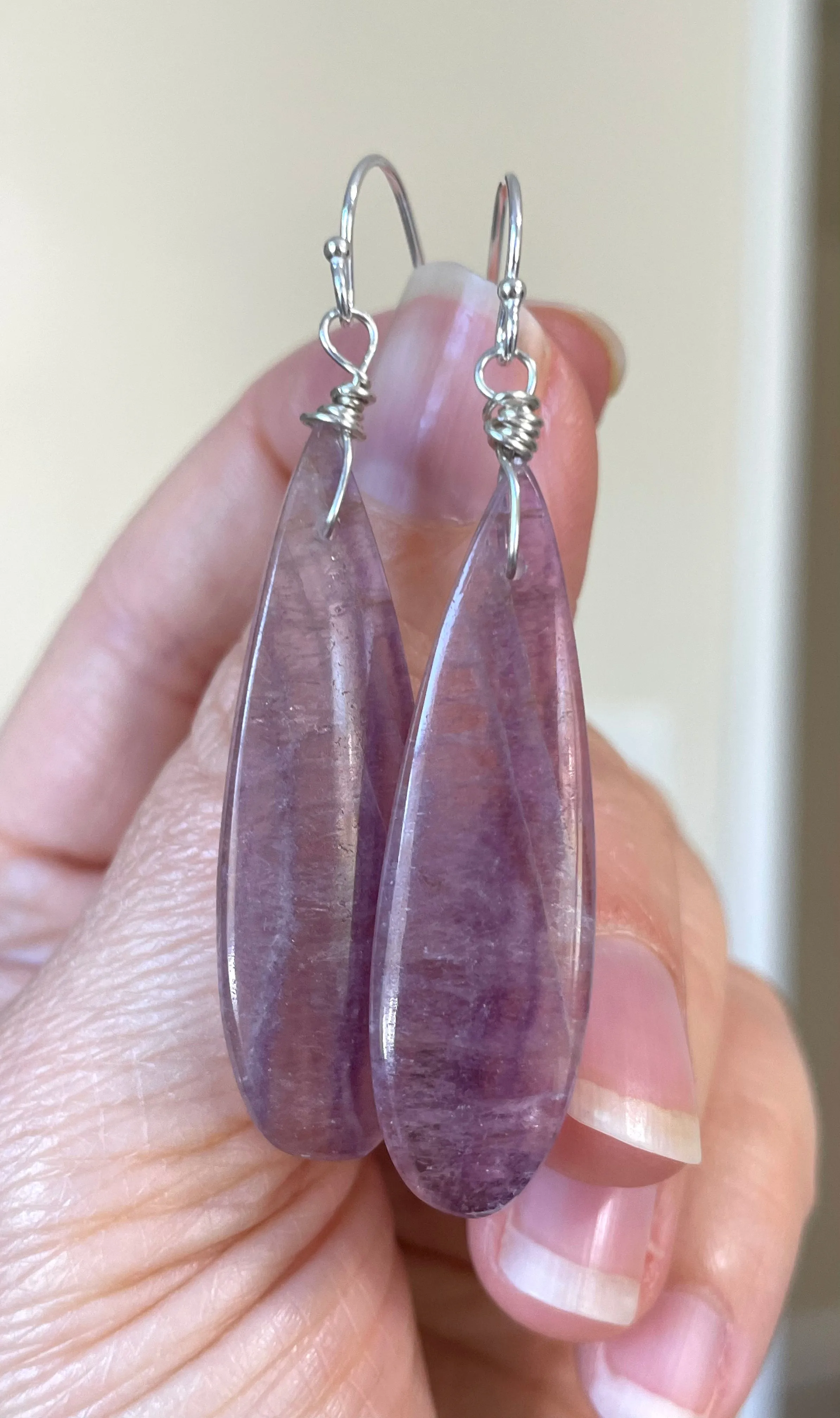 Purple Fluorite Earrings Sterling Silver