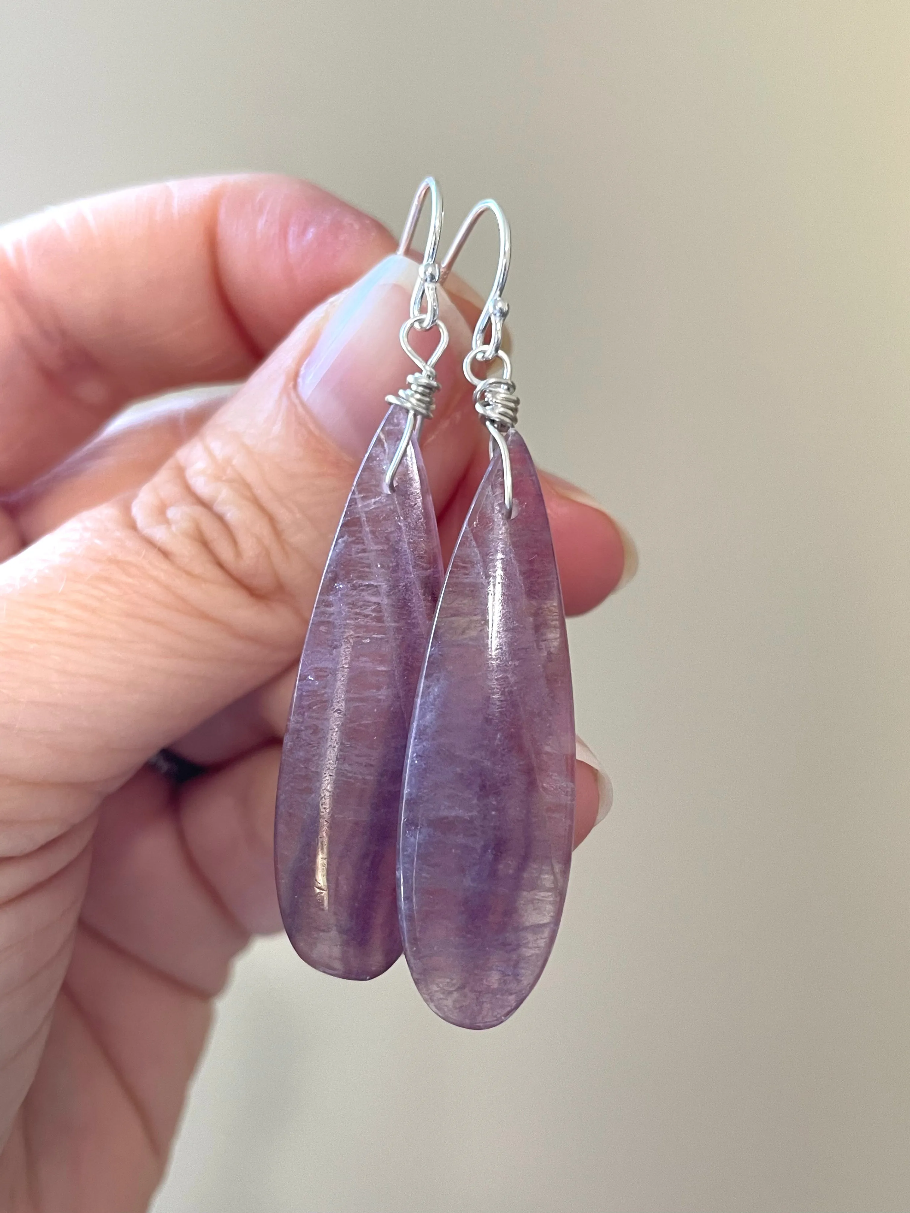 Purple Fluorite Earrings Sterling Silver