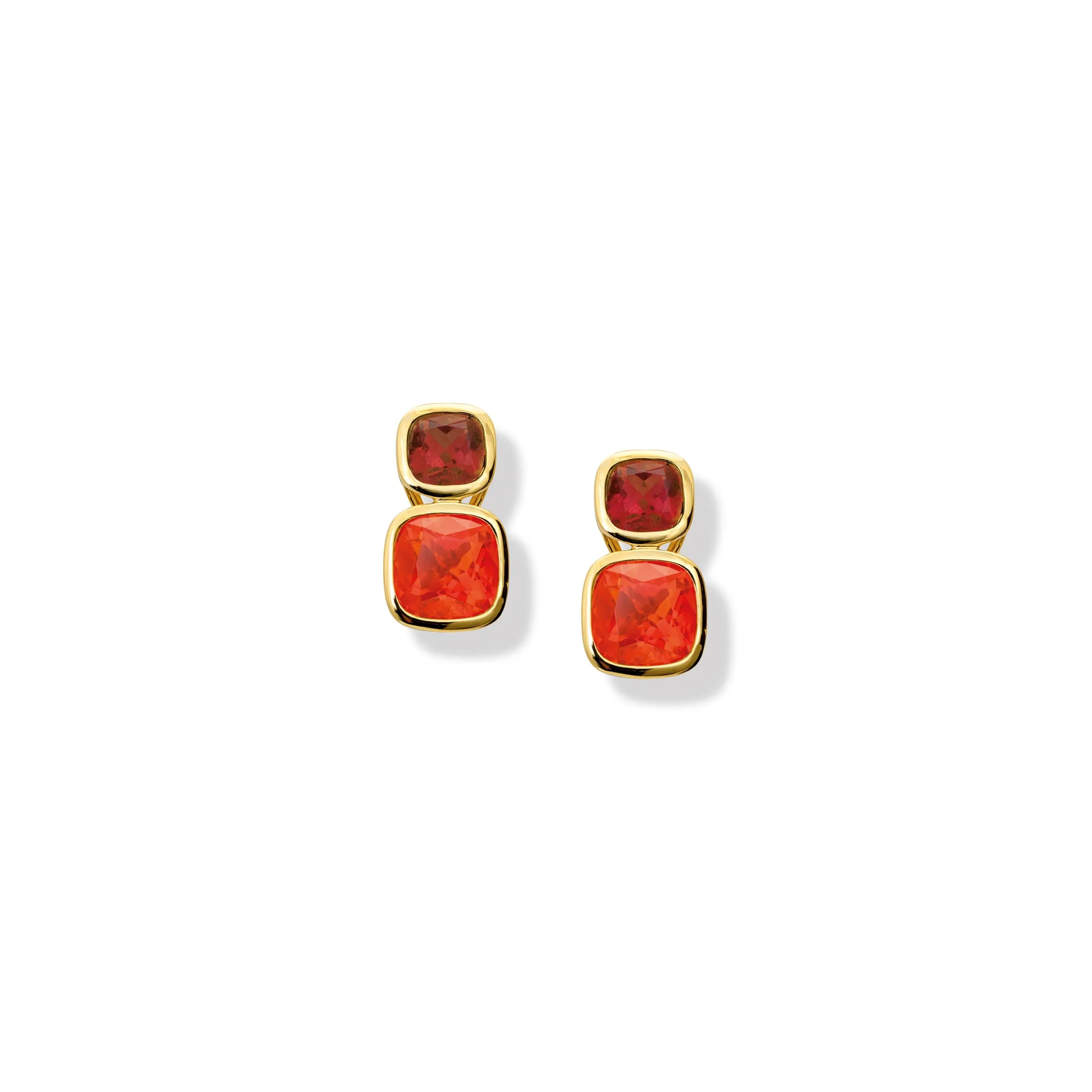 Qin & Han Earrings 18ct Yellow Gold - Garnet & Fire Opal