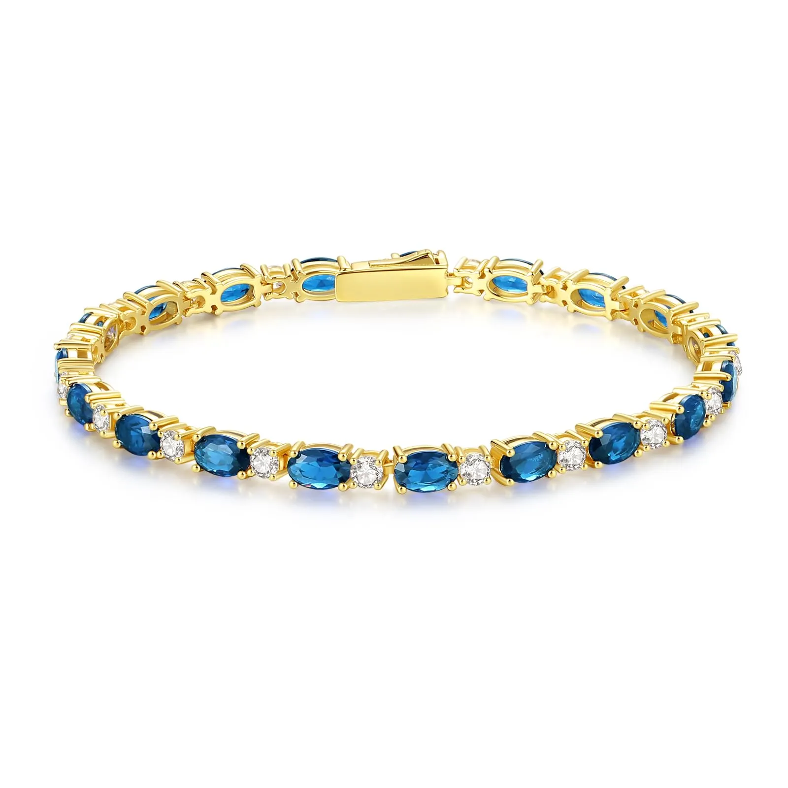 "Glamour Radiance" December Birthstone Fancy Cut Tennis Blue Topaz Sterling Silver Bracelet