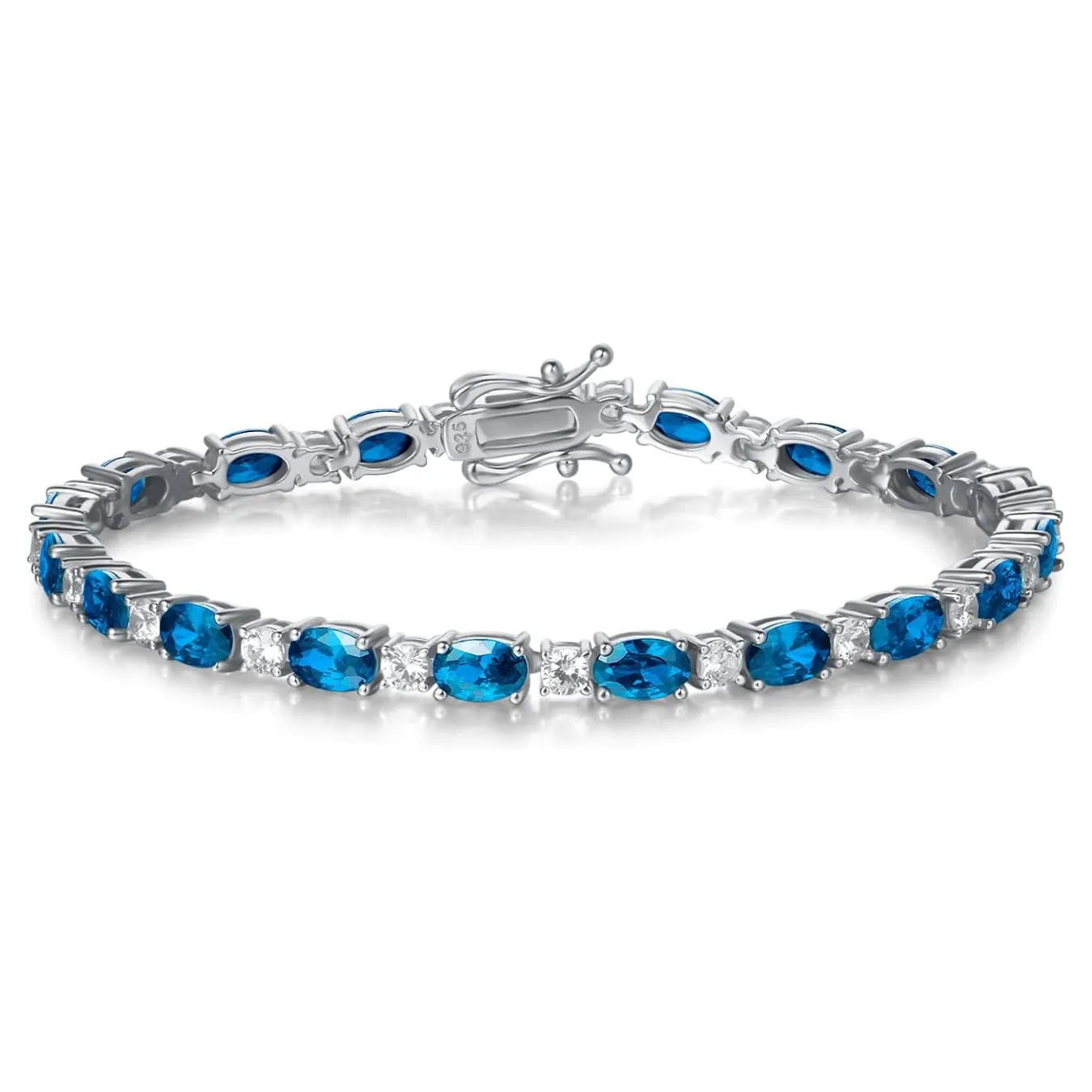 "Glamour Radiance" December Birthstone Fancy Cut Tennis Blue Topaz Sterling Silver Bracelet