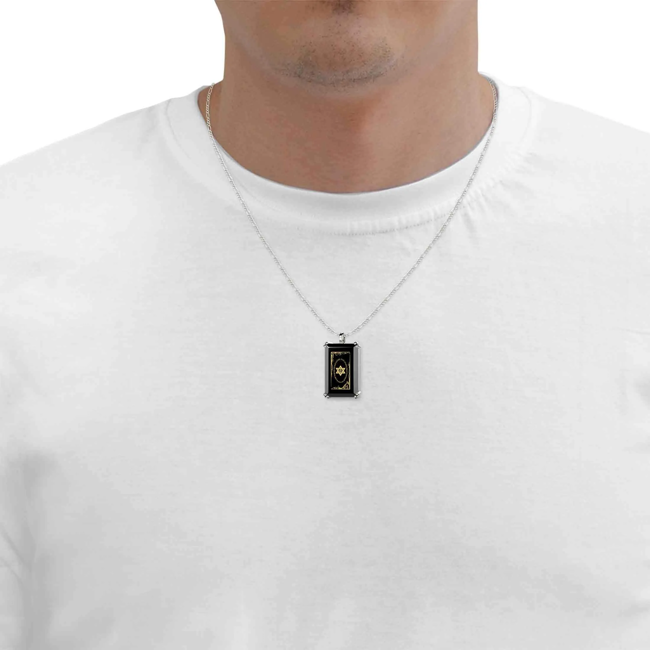 "Shema Yisrael", 925 Sterling Silver Necklace, Onyx