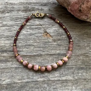 "Volcano" Garnet and Rodochrosite Gemstone Beaded Bracelet