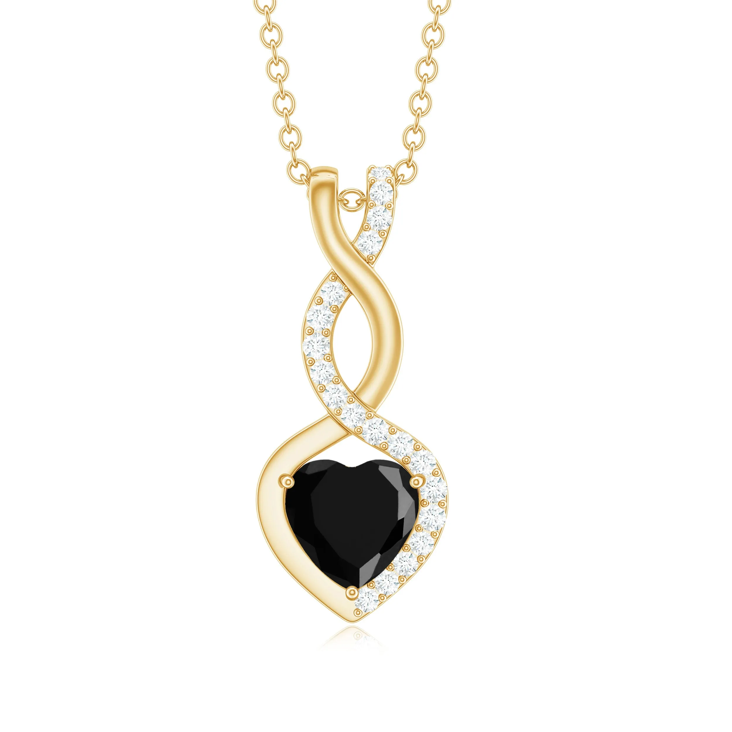 Real Black Onyx Infinity Heart Pendant with Diamond