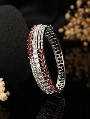 Red American Diamond Studded Rhodium-Plated Link Bracelet