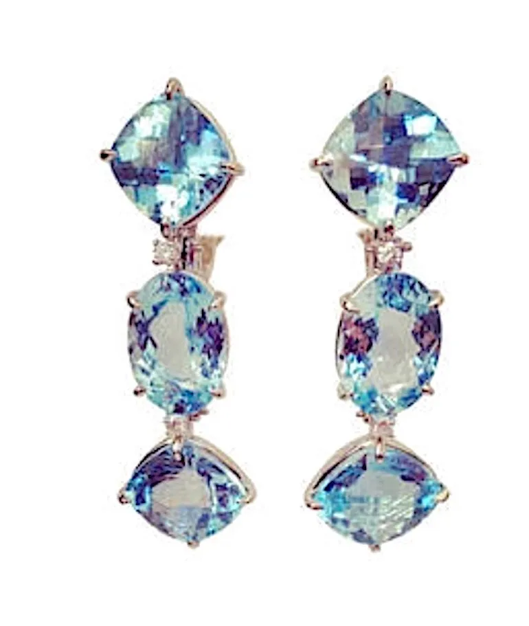 Rock Crystal and Blue Topaz Gold Wrapped Drop Earrings