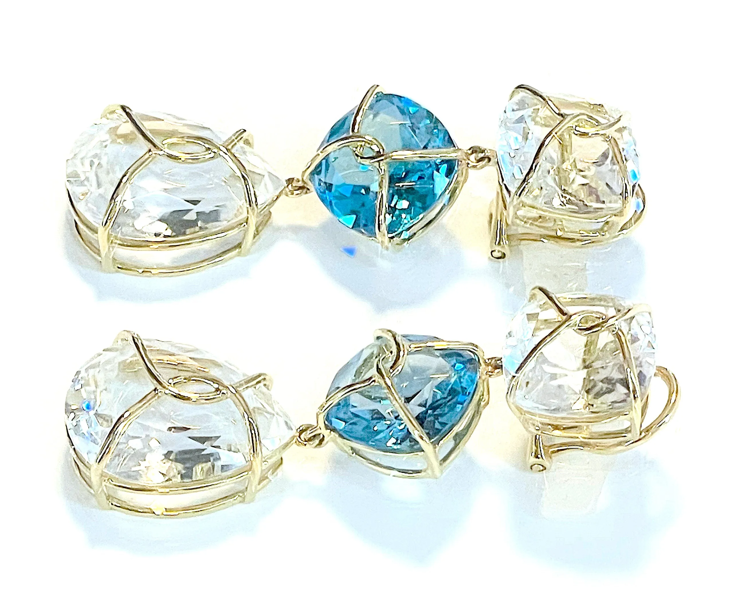 Rock Crystal and Blue Topaz Gold Wrapped Drop Earrings