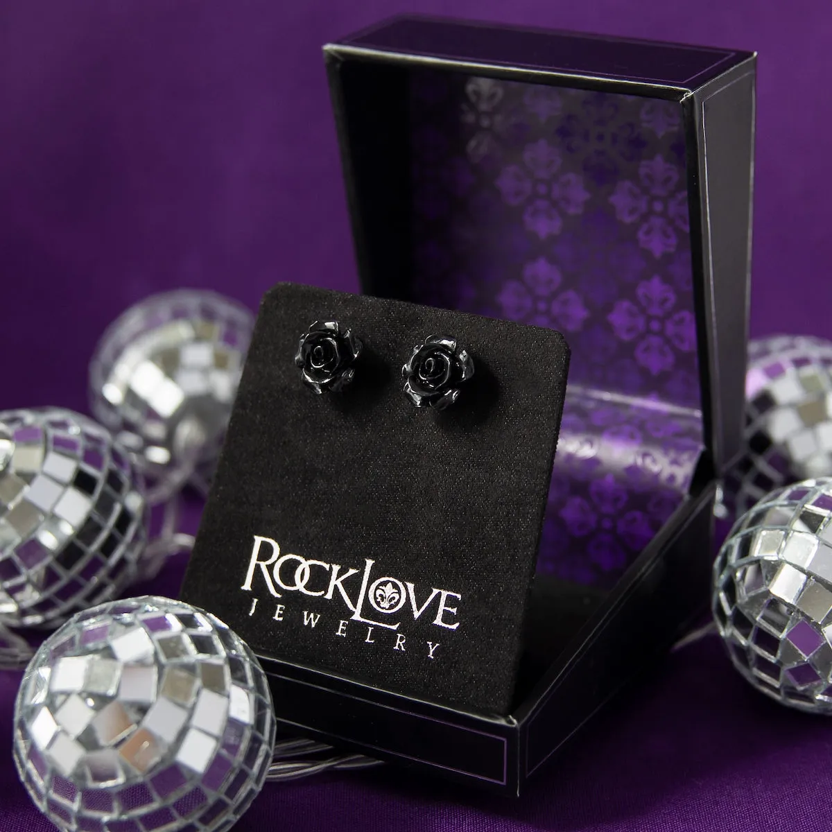 RockLove Jewelry XV Black Rose Earrings