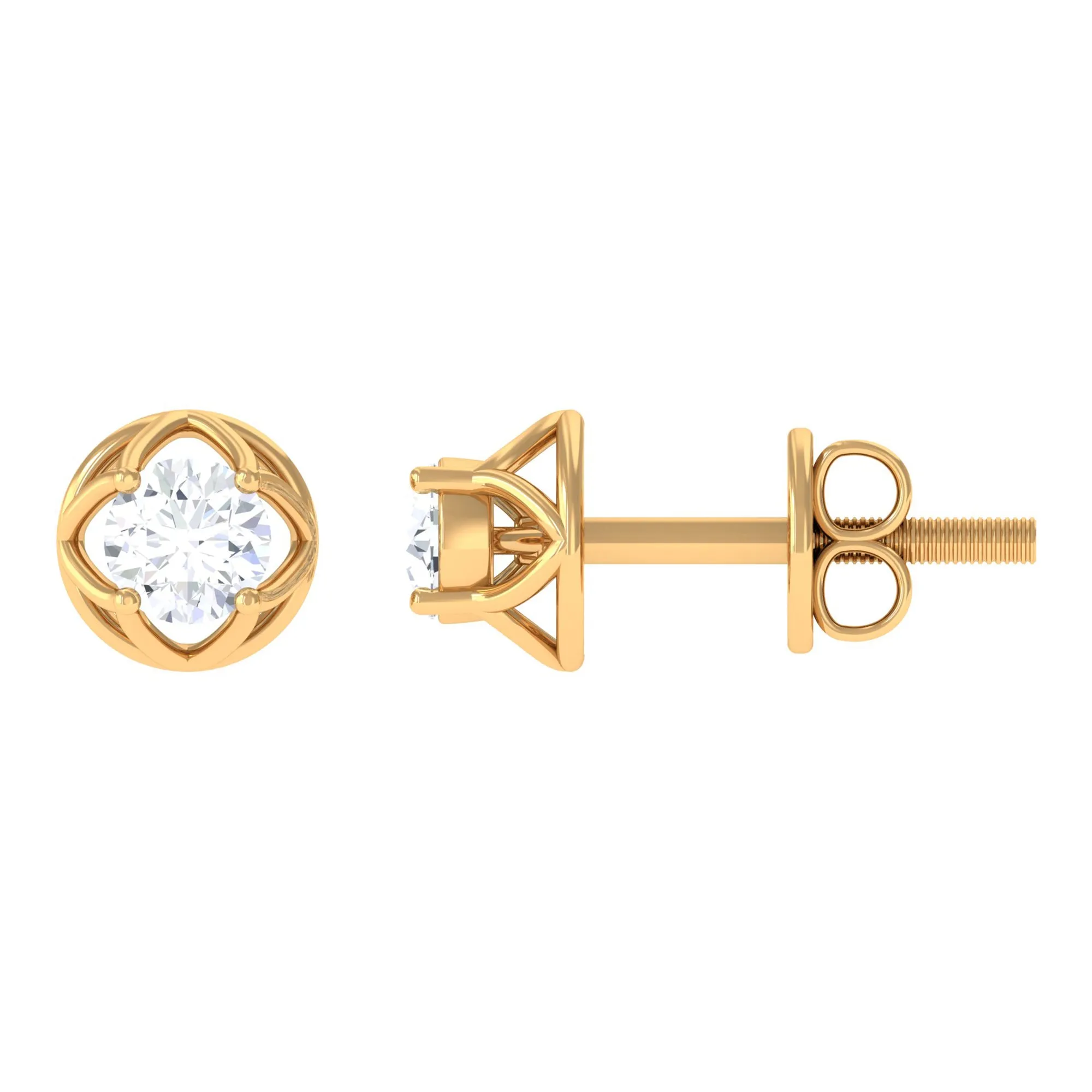 Round Diamond Solitaire Stud Earrings with Screw Back