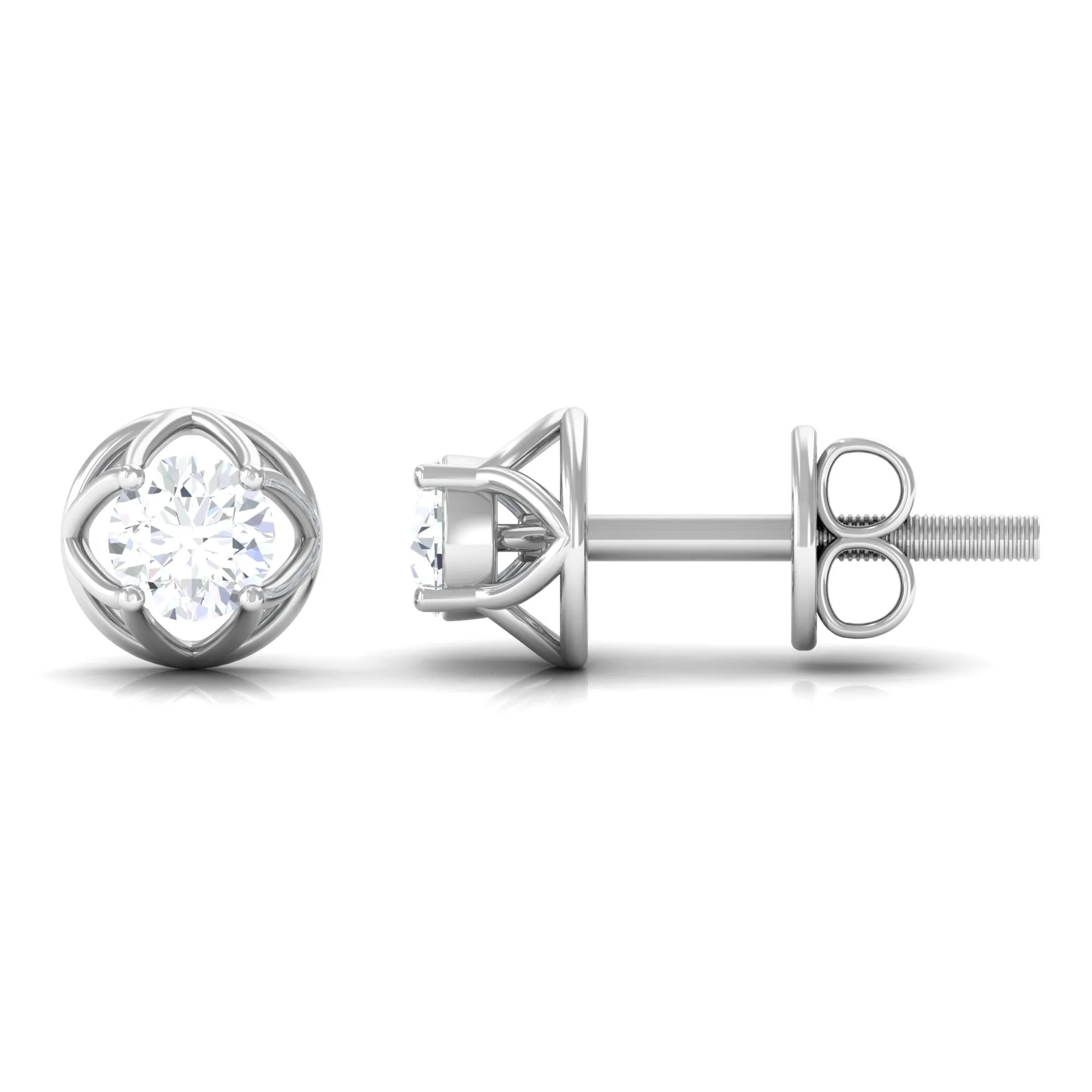 Round Diamond Solitaire Stud Earrings with Screw Back