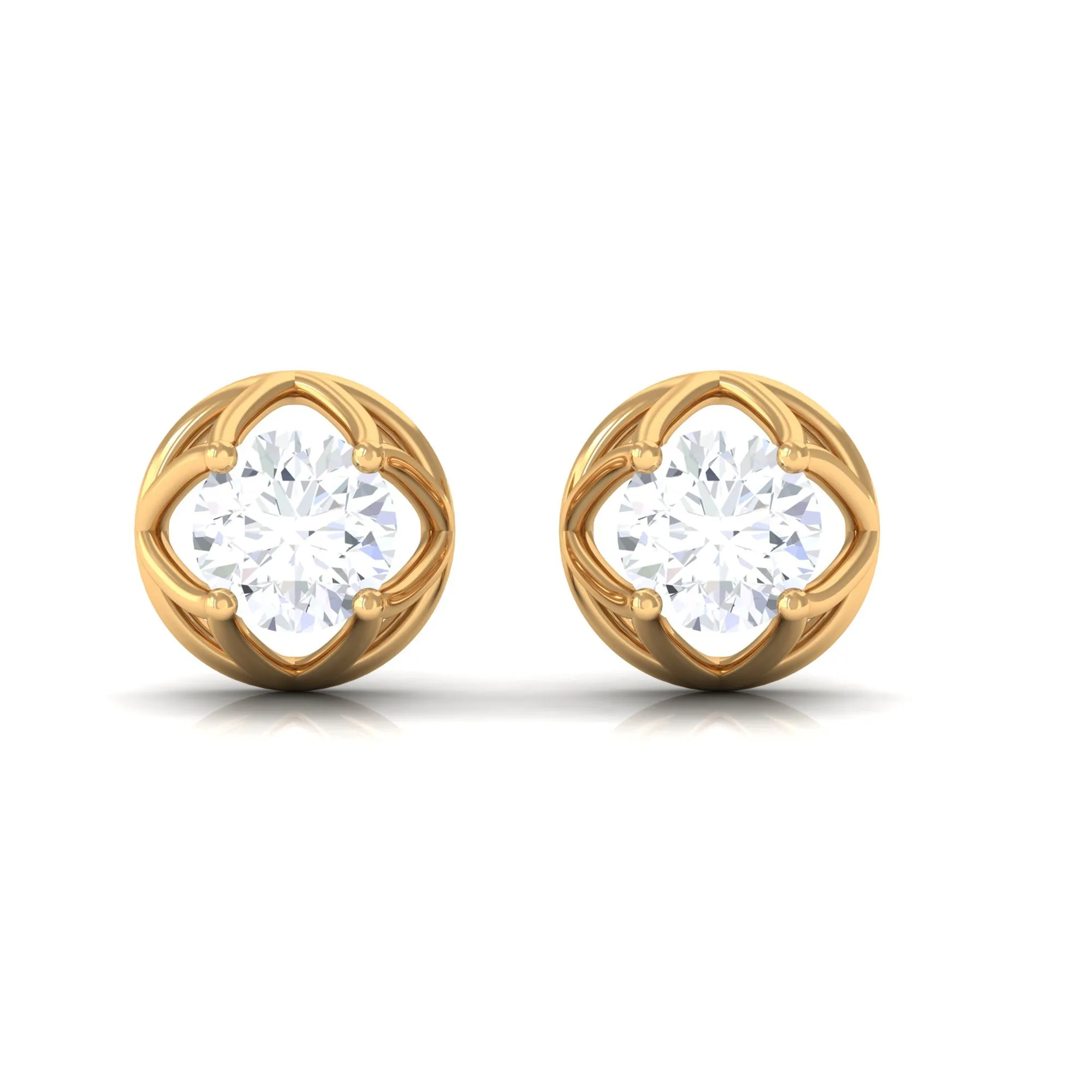 Round Diamond Solitaire Stud Earrings with Screw Back