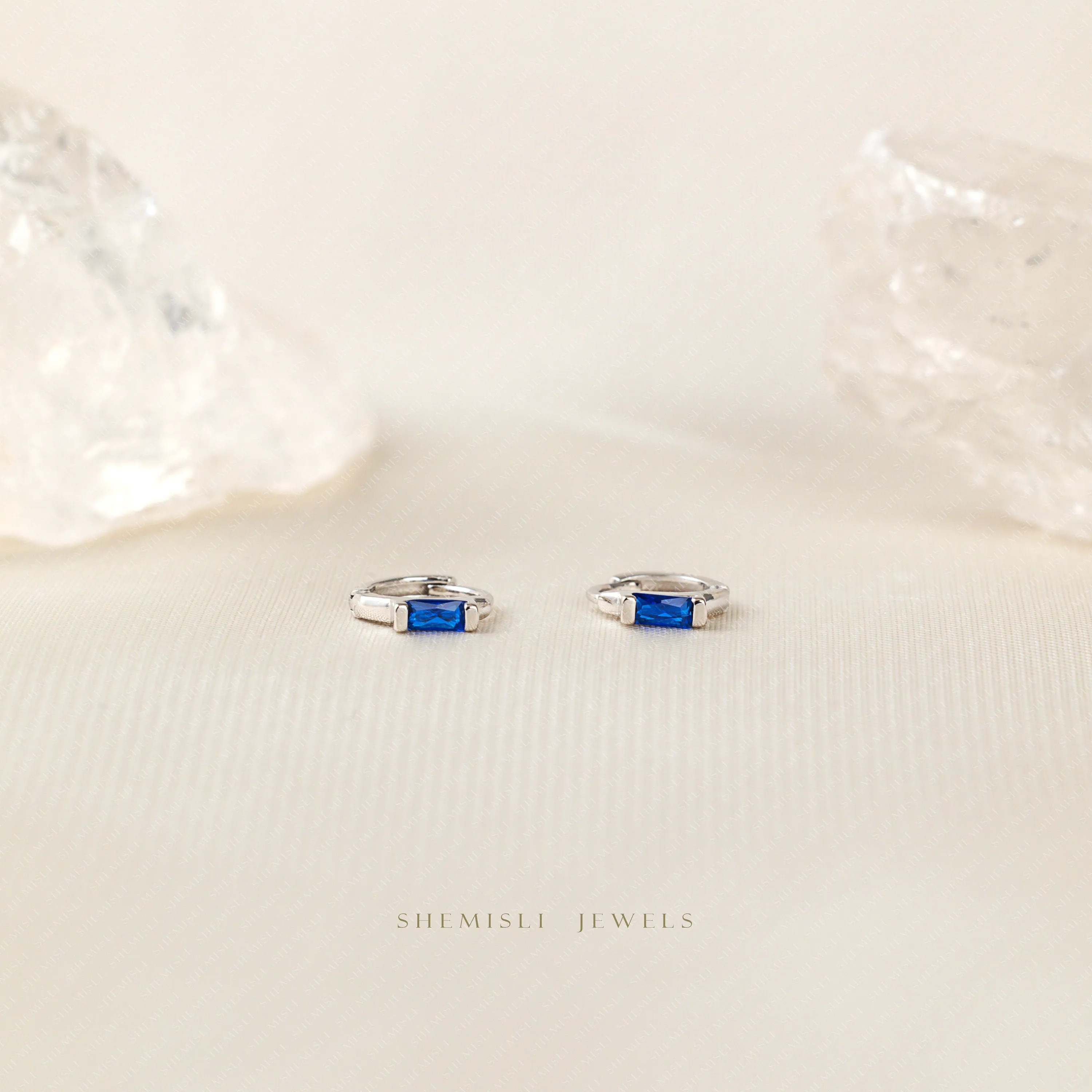 Sapphire Baguette Helix Hoop Earrings, Huggies, Unisex, Gold, Silver SHEMISLI - SH393, SH394, SH395