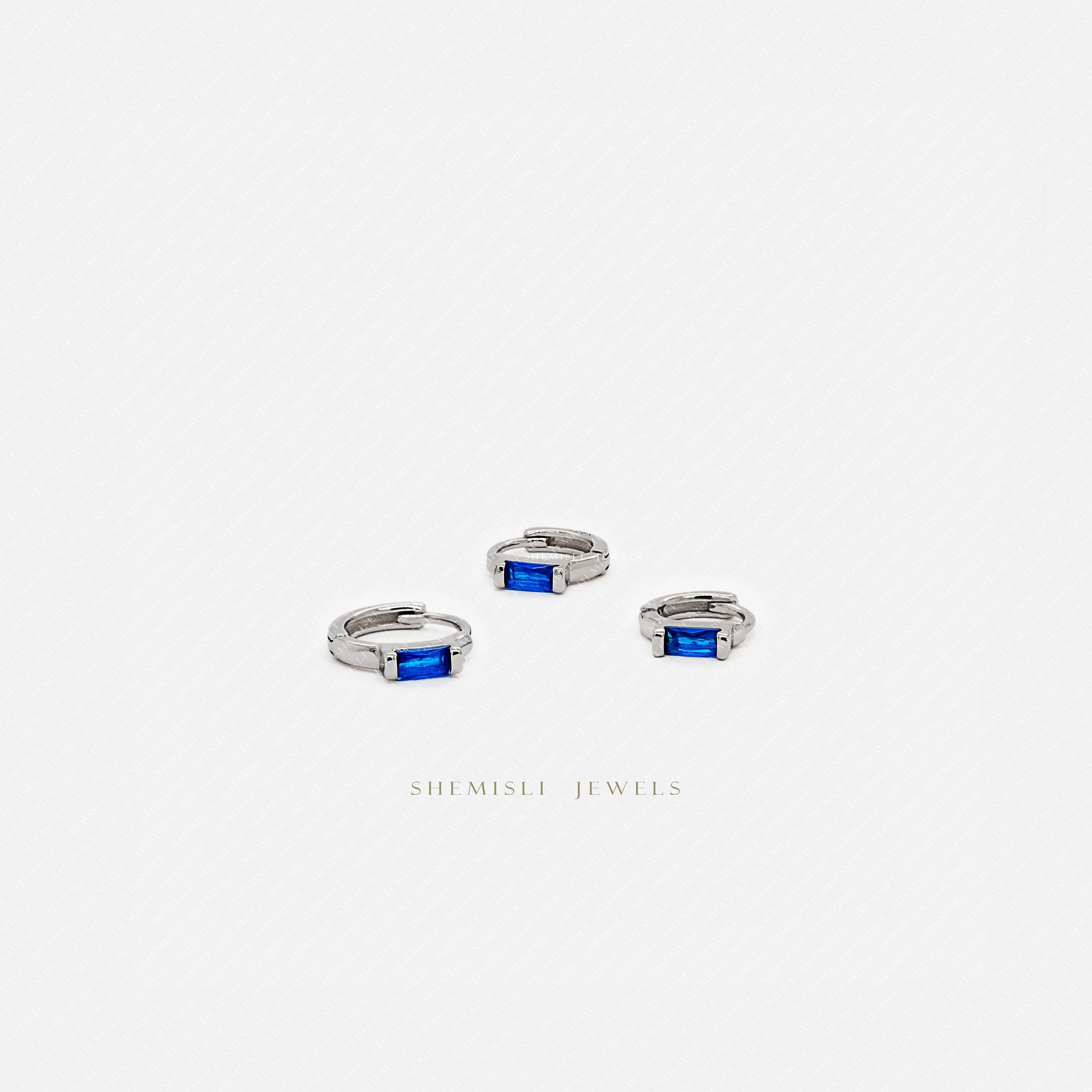 Sapphire Baguette Helix Hoop Earrings, Huggies, Unisex, Gold, Silver SHEMISLI - SH393, SH394, SH395