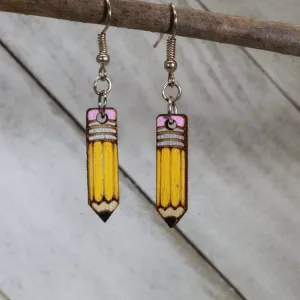 School Pencil Wooden Dangle Earrings by Cate's Concepts, LLC