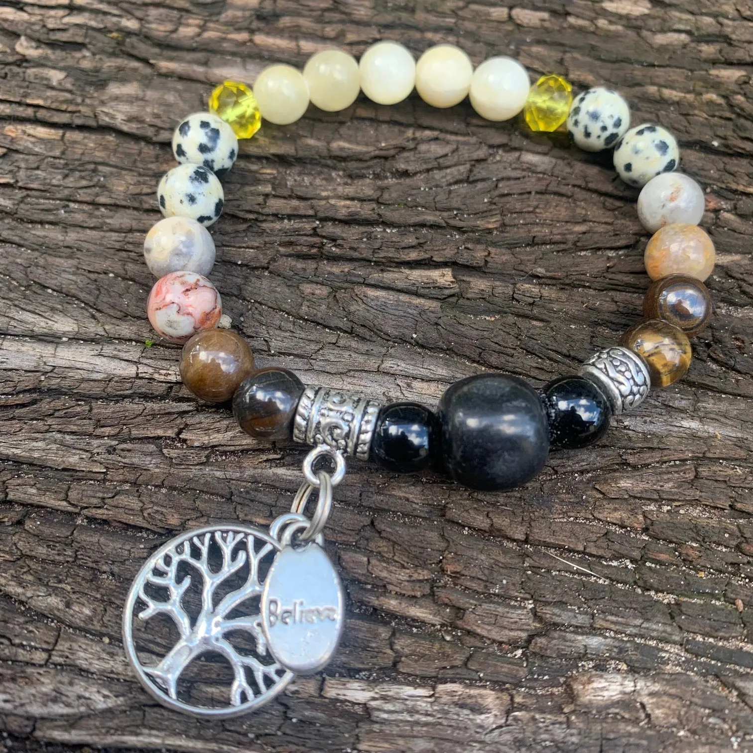 Shungite Amplified SOLAR PLEXUS Chakra Bracelet ~ Tree of Life and BELIEVE Charms  ~ Medium [#26]