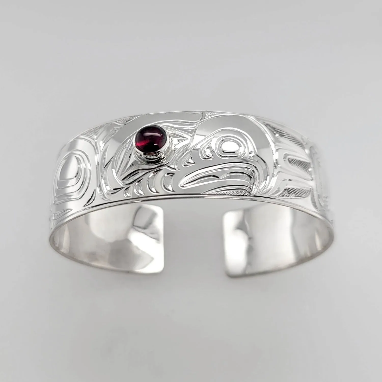 Silver 3/4 inch Eagle Bracelet with Garnet