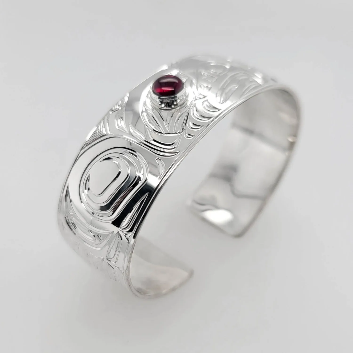 Silver 3/4 inch Eagle Bracelet with Garnet